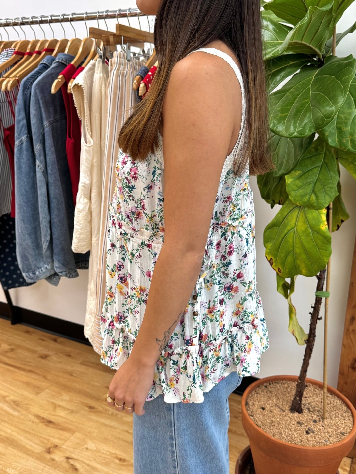 Floral Lace Trim Tank Top Shirts & Tops