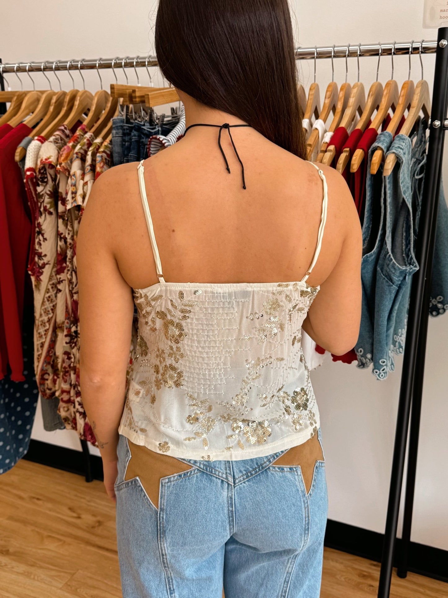 Floral Sequined Tank Top Shirts & Tops