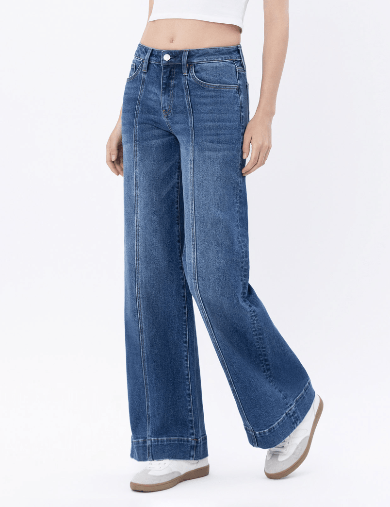 Front Seam High Rise Wide Leg Jeans