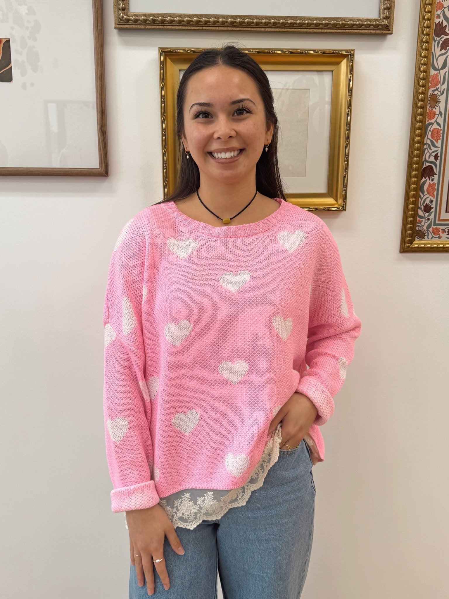 Heart Knit Lace Sweater Shirts & Tops