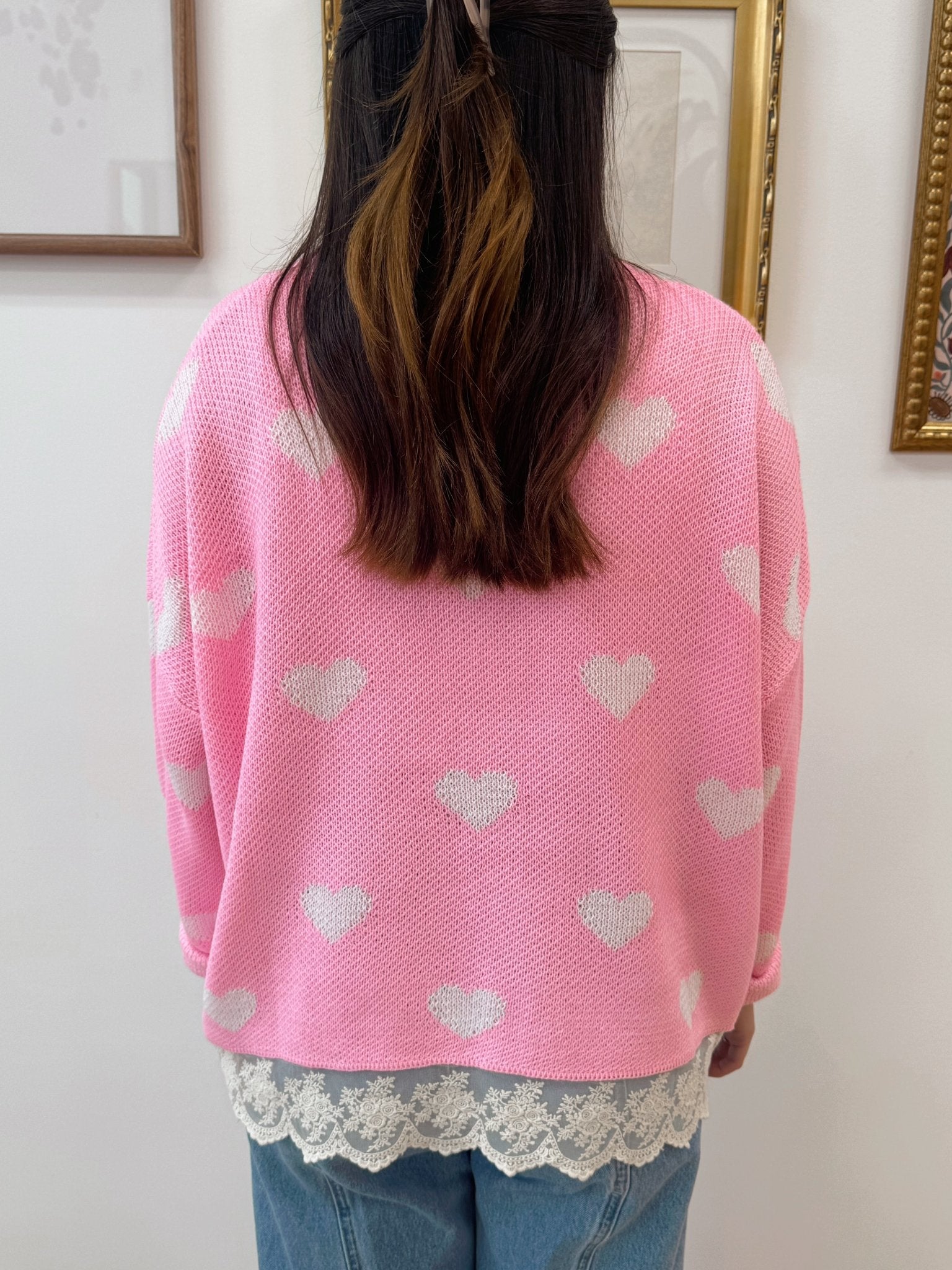 Heart Knit Lace Sweater Shirts & Tops