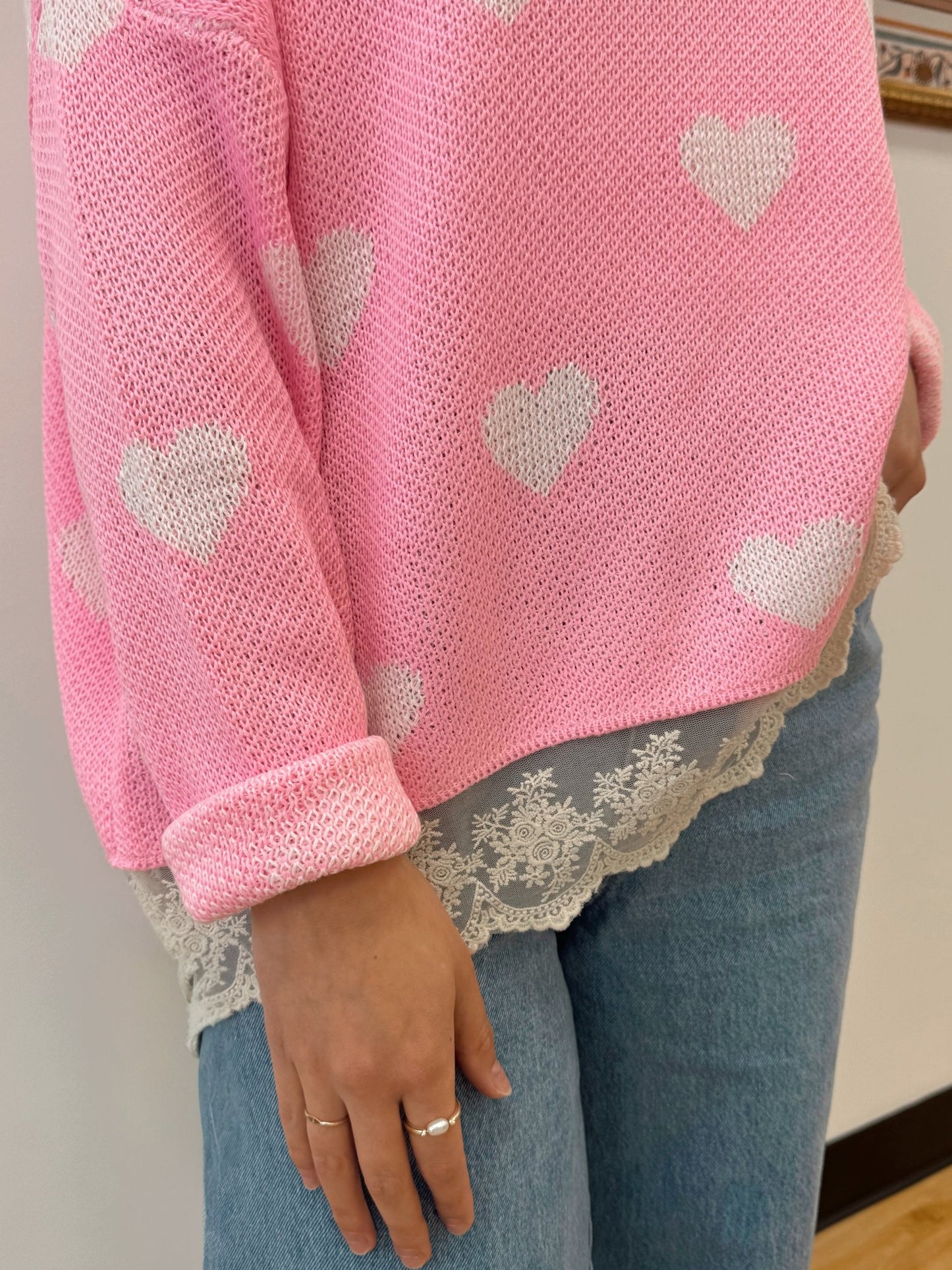 Heart Knit Lace Sweater Shirts & Tops