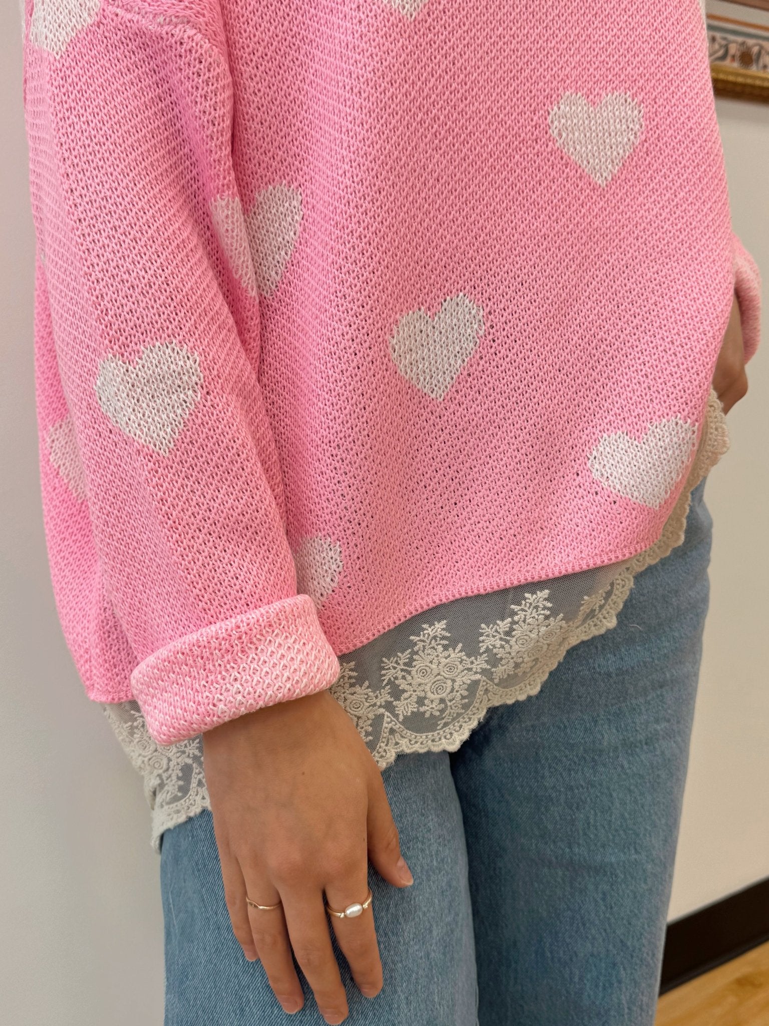 Heart Knit Lace Sweater Shirts & Tops
