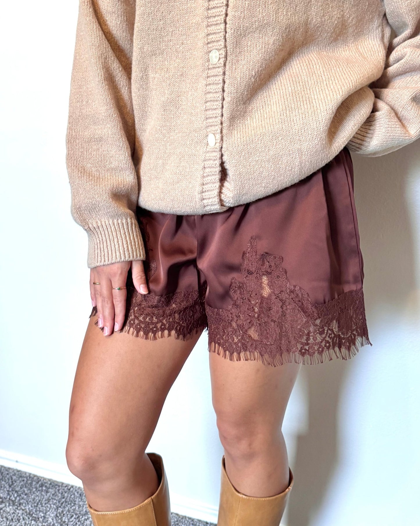 Lace Trim Satin Shorts Shorts