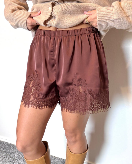 Lace Trim Satin Shorts - Authenticity