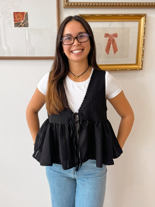 Lace Trim Tie Front Top Shirts & Tops