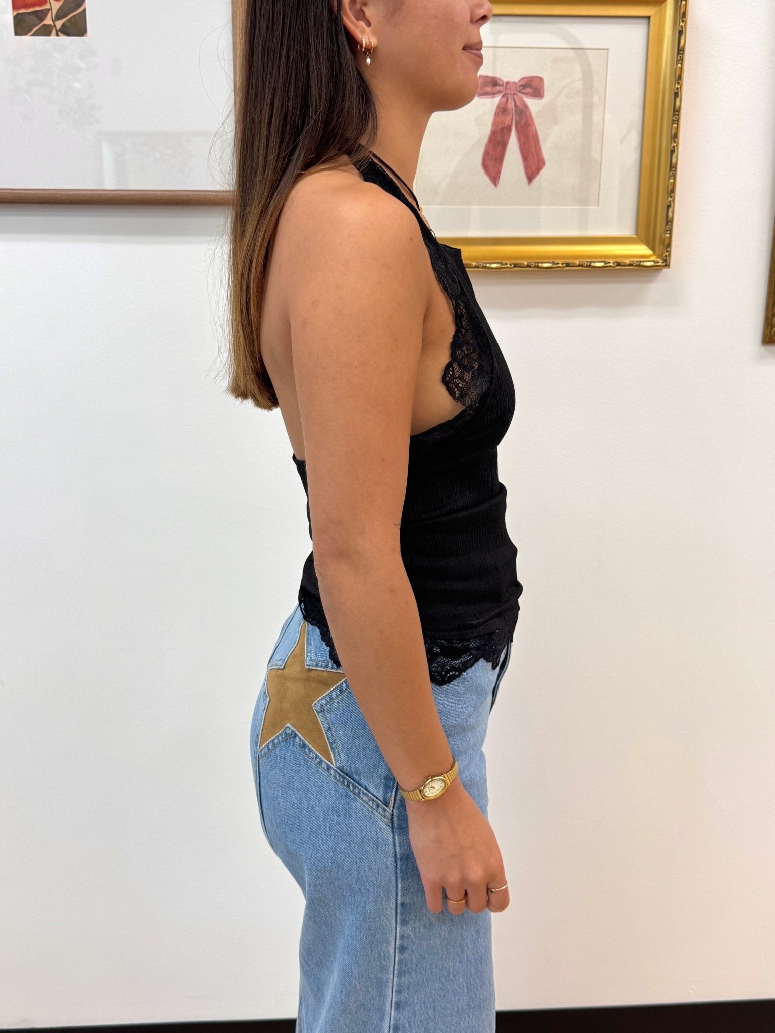 Lace Trimmed Halter Top Shirts & Tops