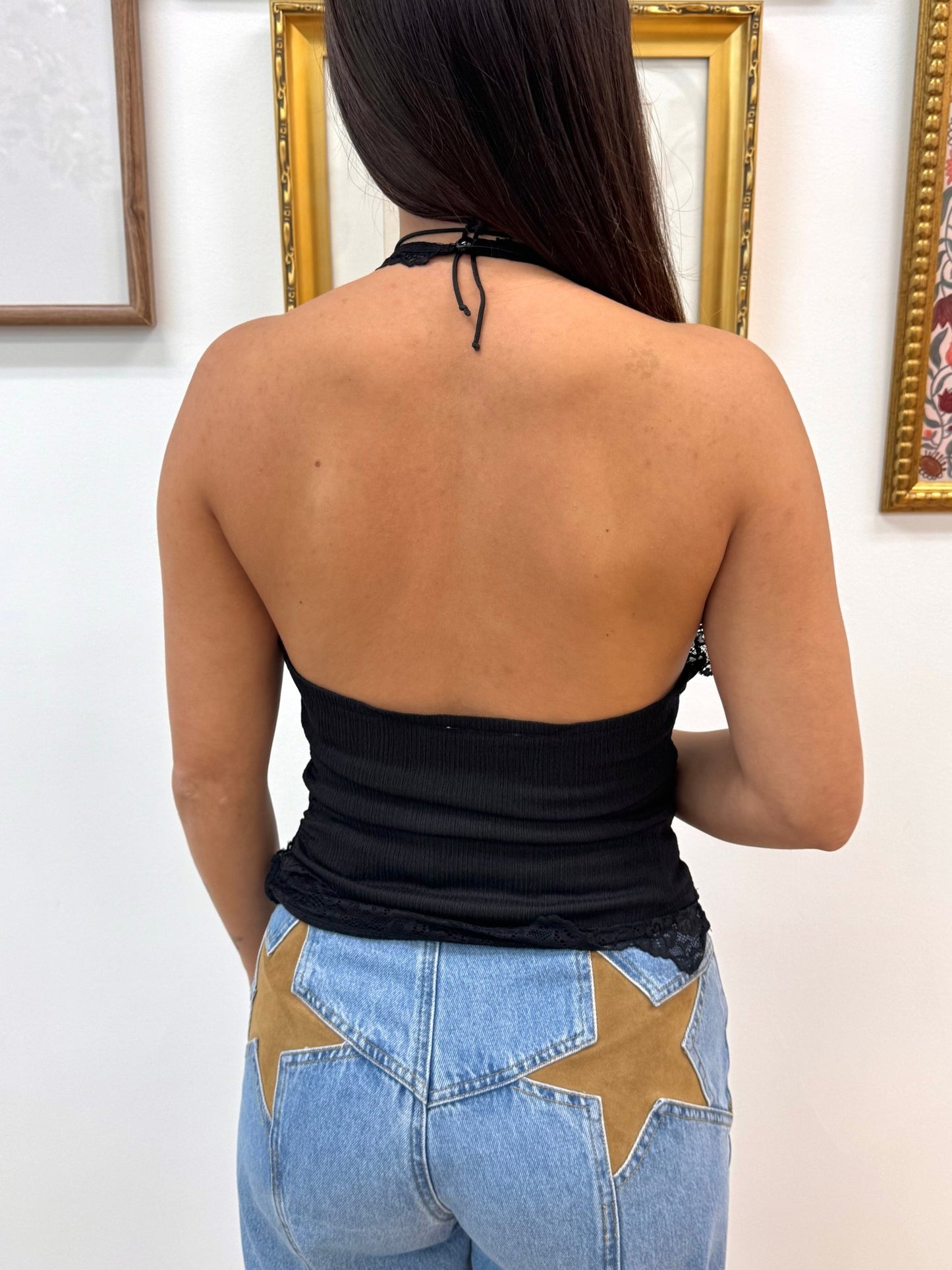 Lace Trimmed Halter Top Shirts & Tops