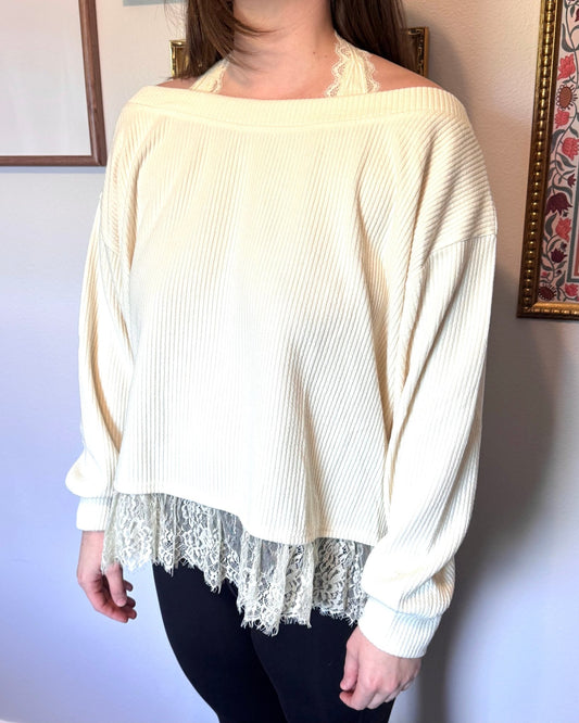 Layered Lace Trim Halter Top Shirts & Tops