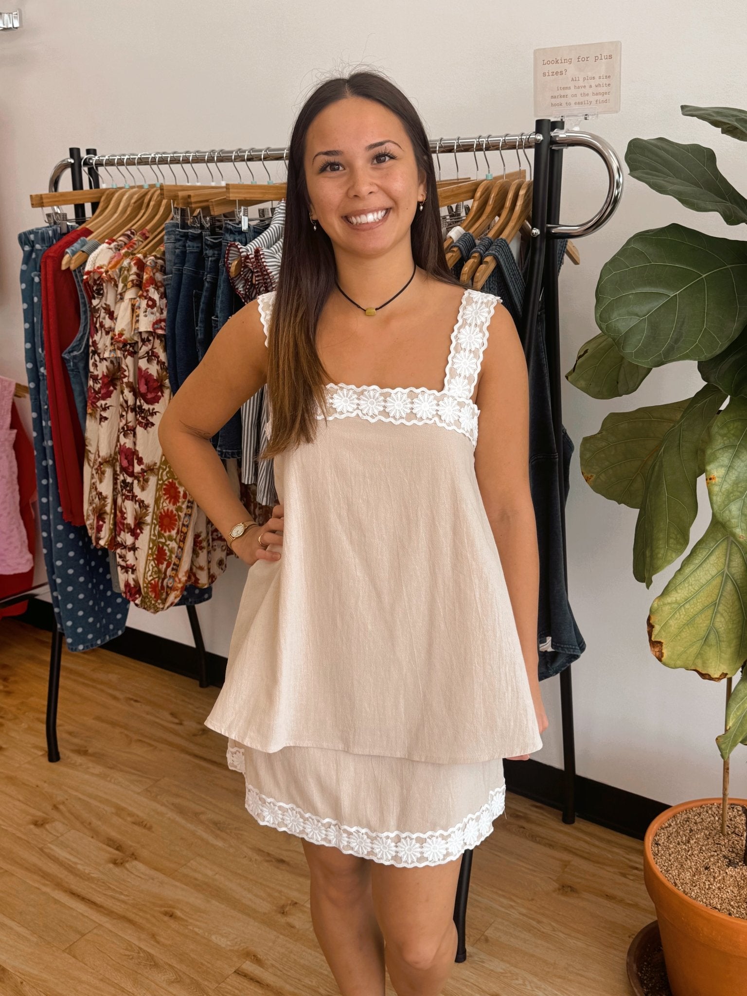 Linen & Lace Natural Dress Shirts & Tops