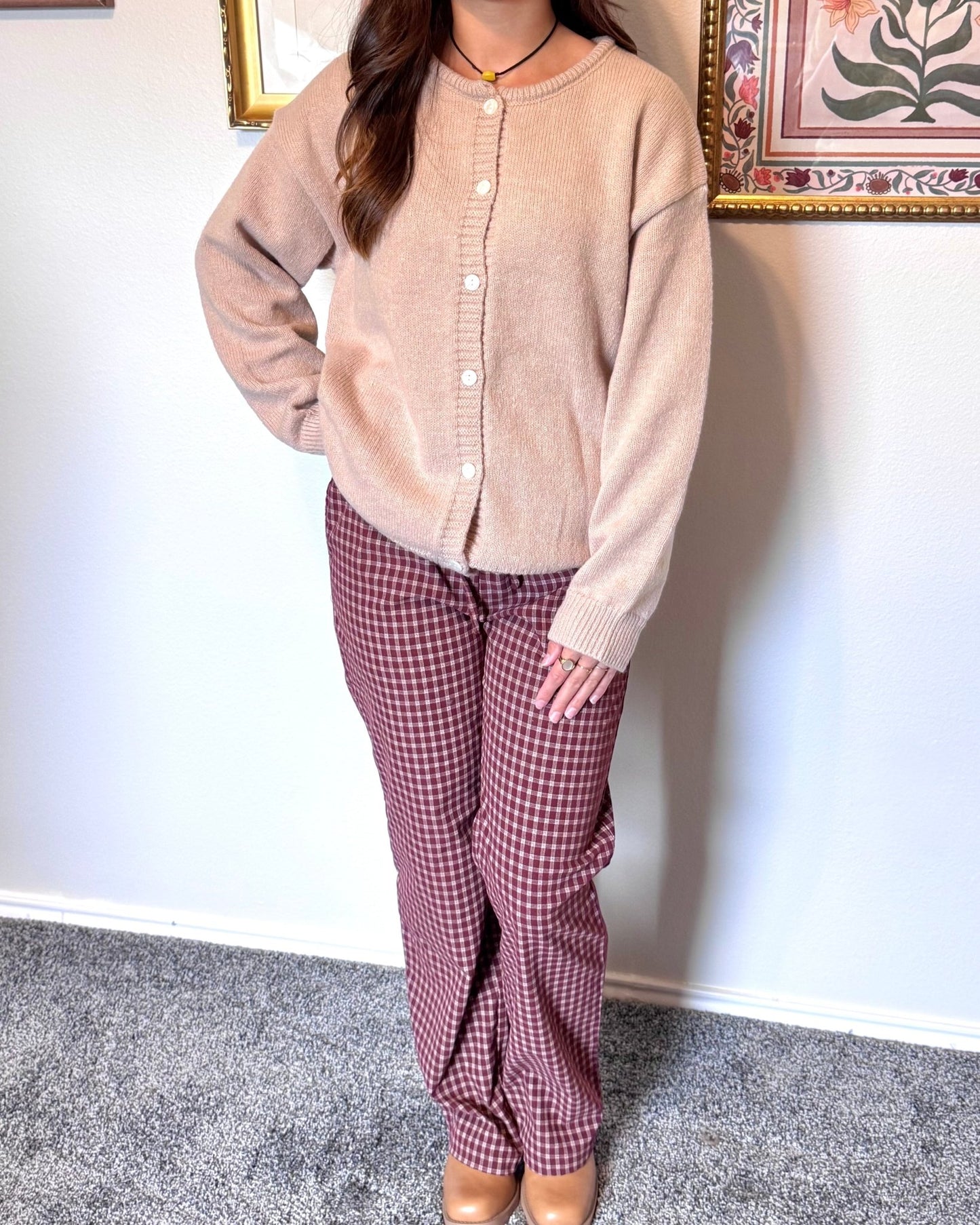 Mid-Rise Plaid Pants Pants