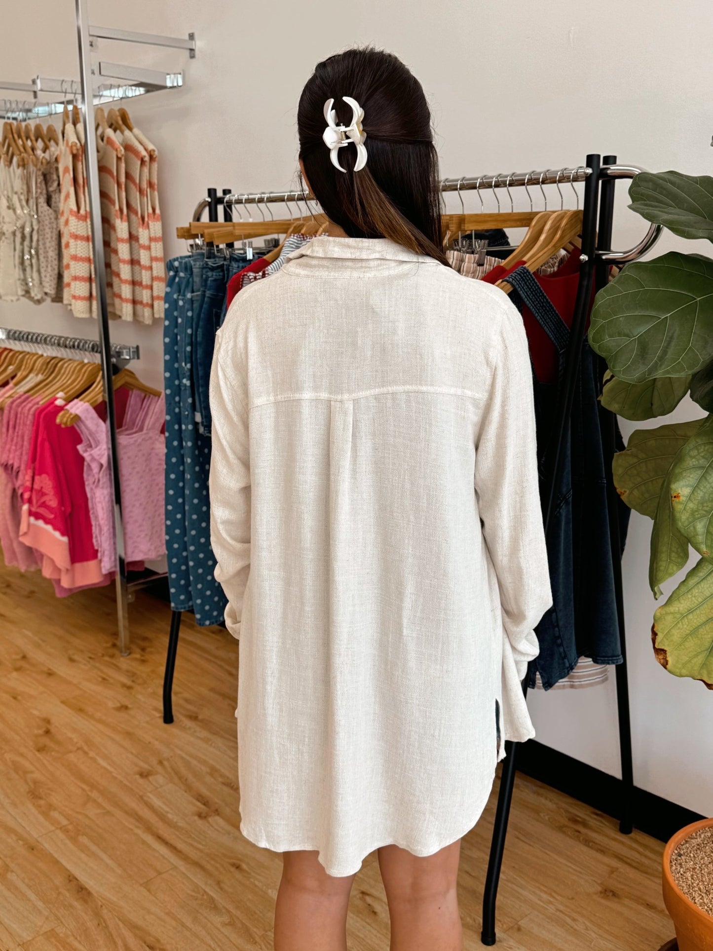 Oversized Button-Down Linen Top Shirts & Tops