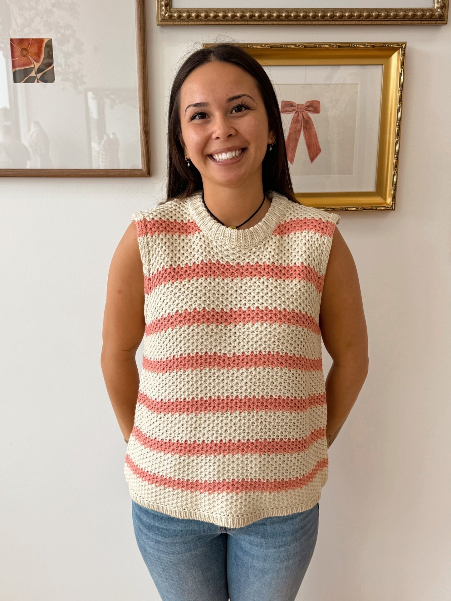 Pink Weave Stripe Tank Top Shirts & Tops