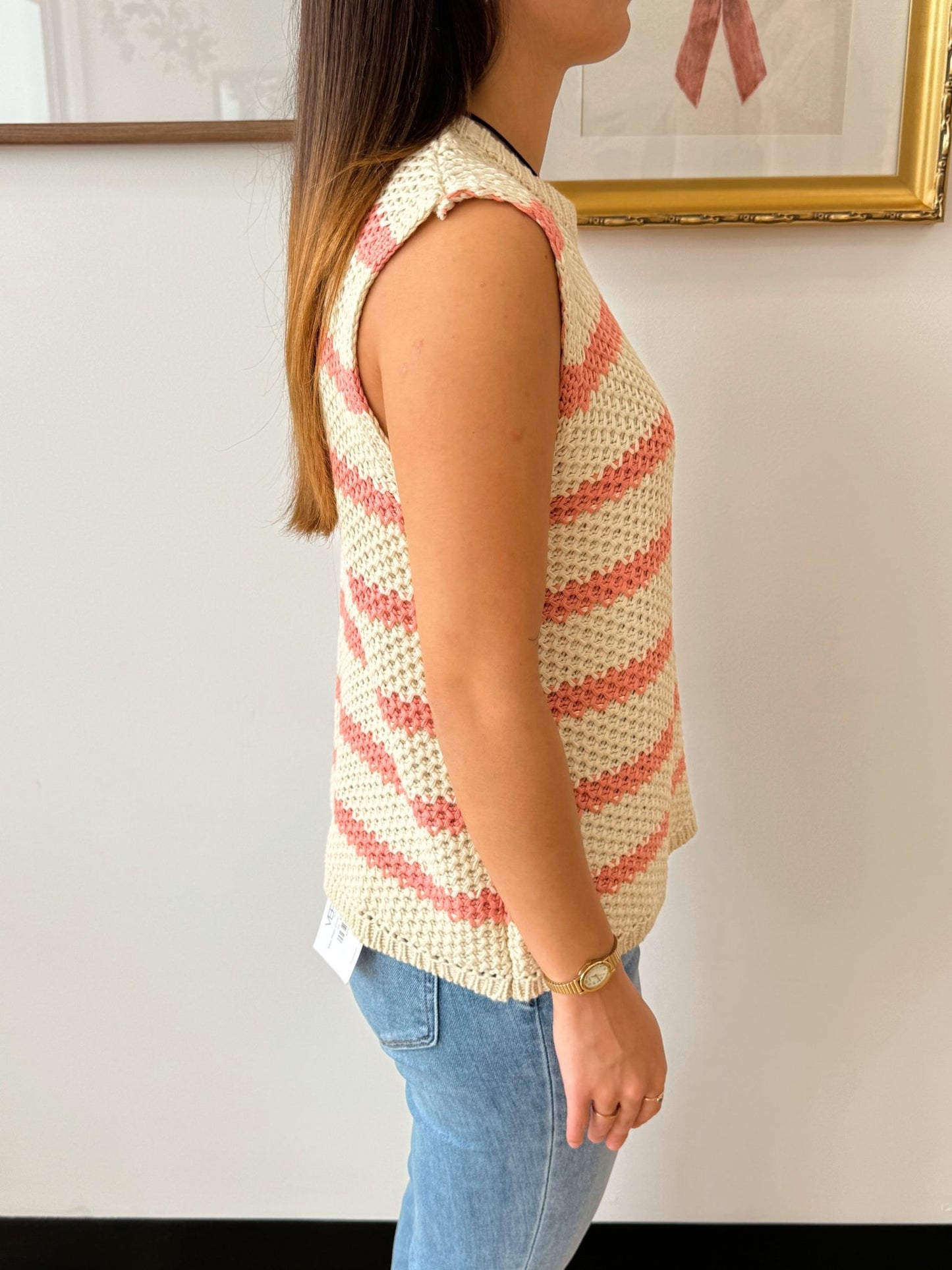 Pink Weave Stripe Tank Top Shirts & Tops