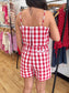 Red Gingham Scalloped Trim Romper Romper