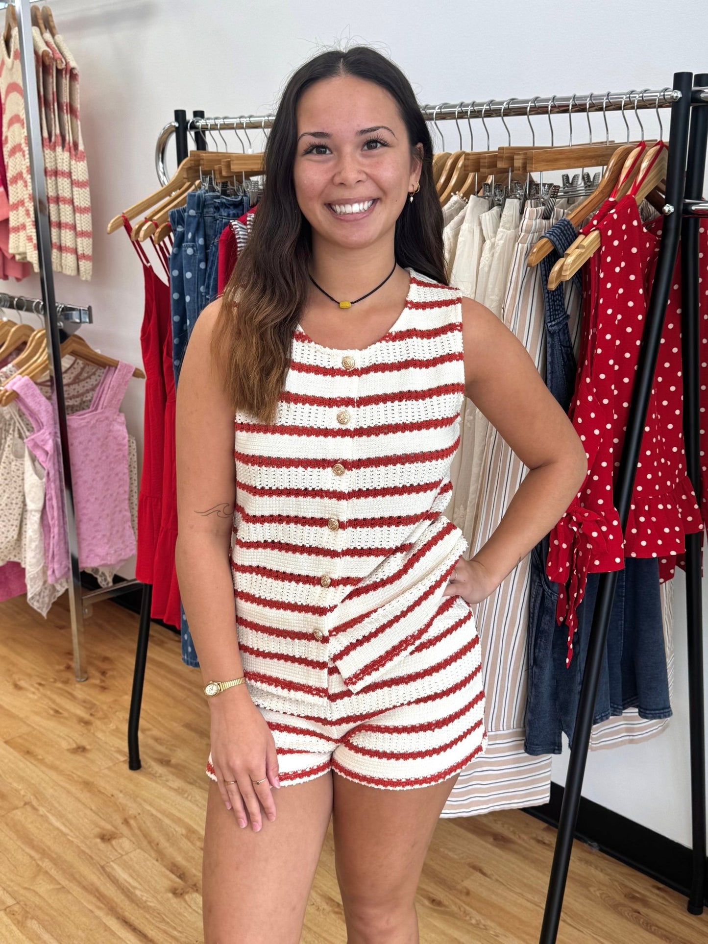 Red Striped Knit Tank Top Shirts & Tops