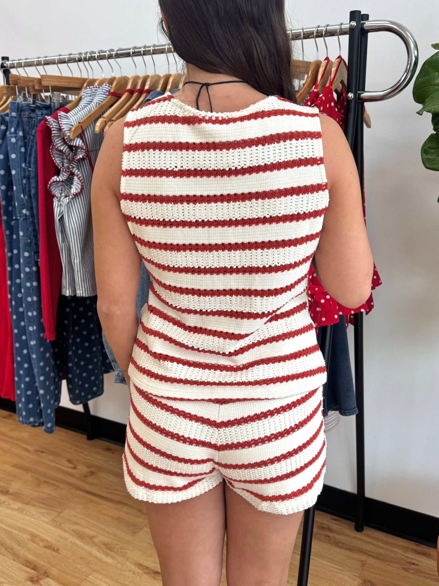 Red Striped Knit Tank Top Shirts & Tops