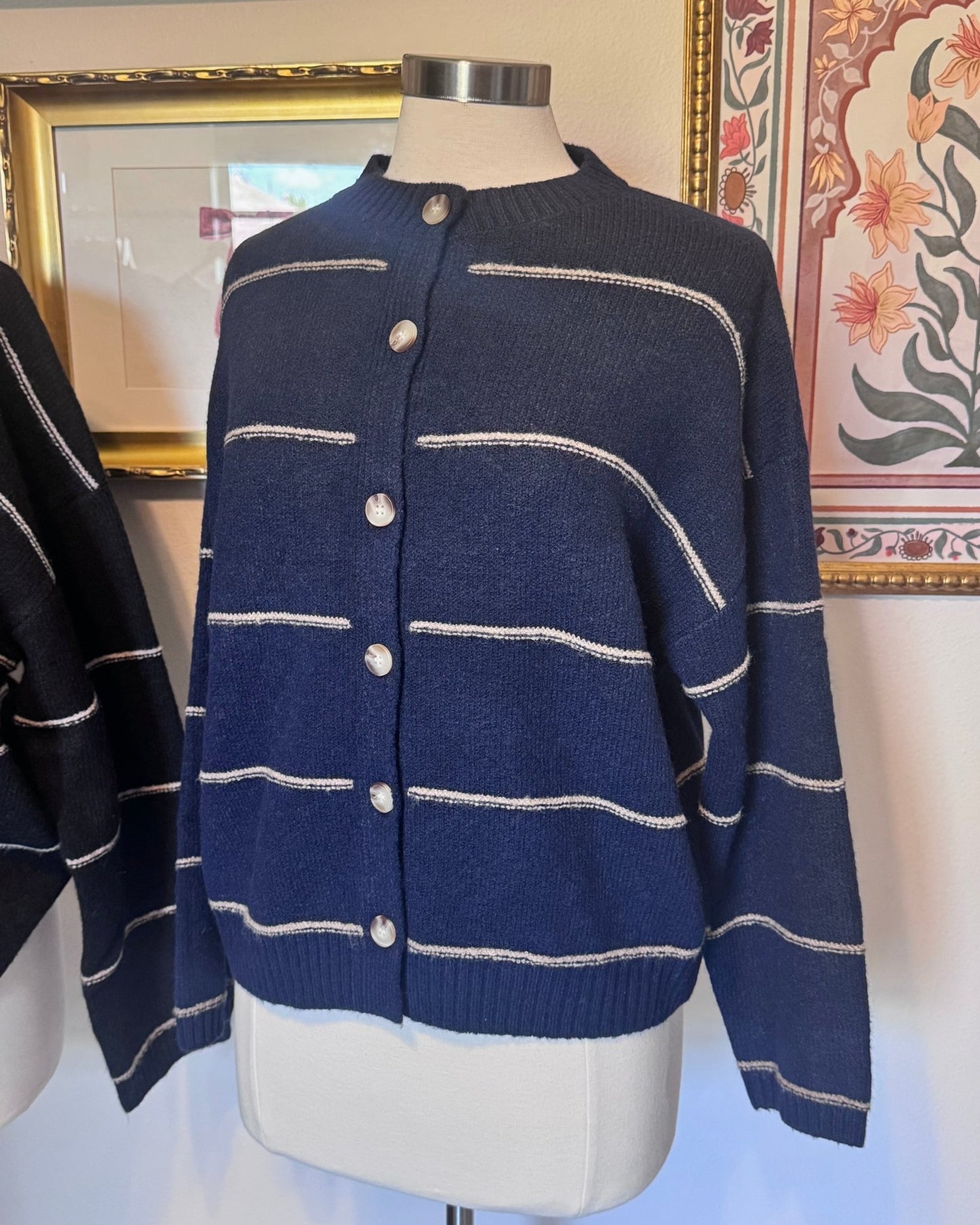 Round Neck Striped Cardigan Shirts & Tops