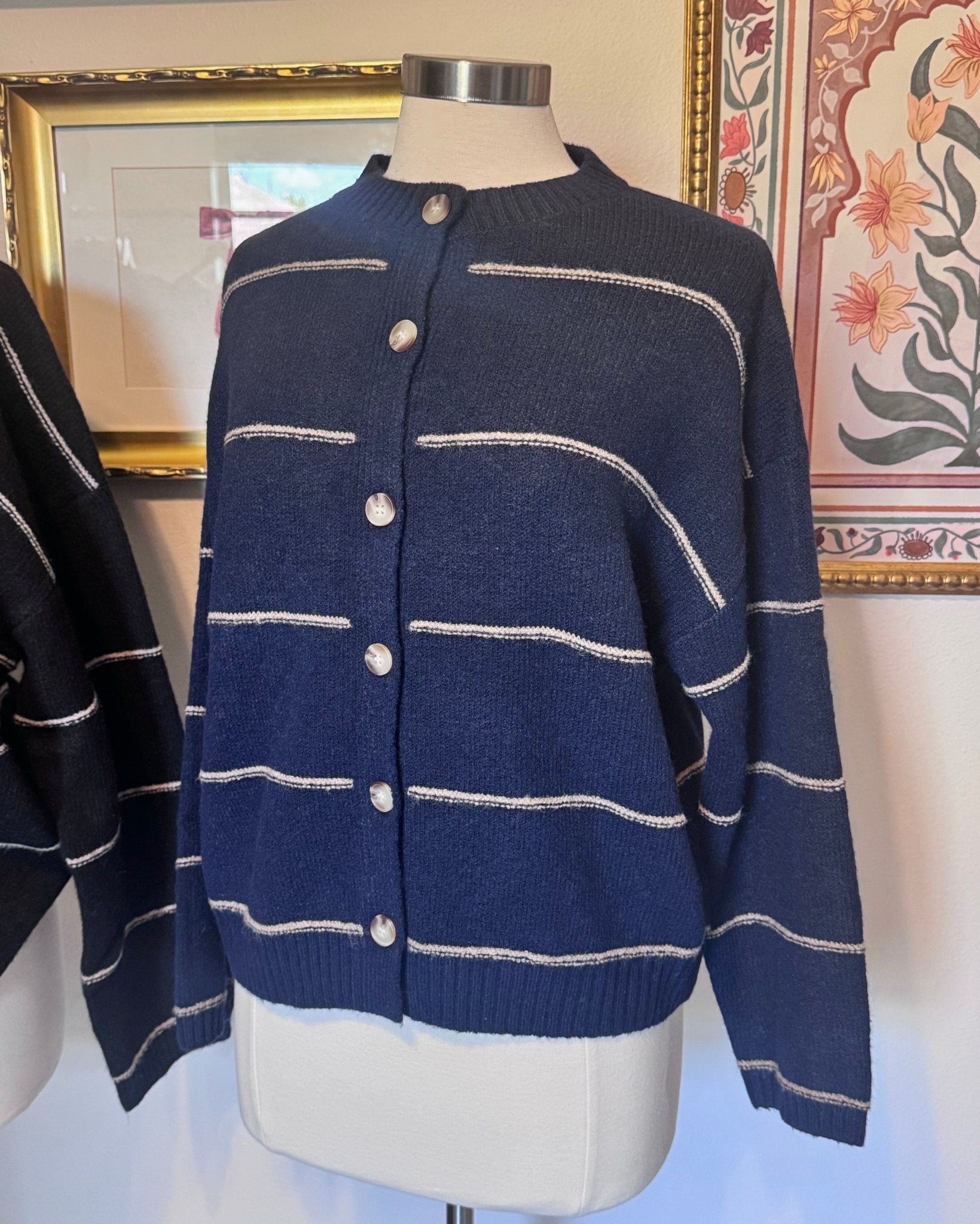 Round Neck Striped Cardigan Shirts & Tops