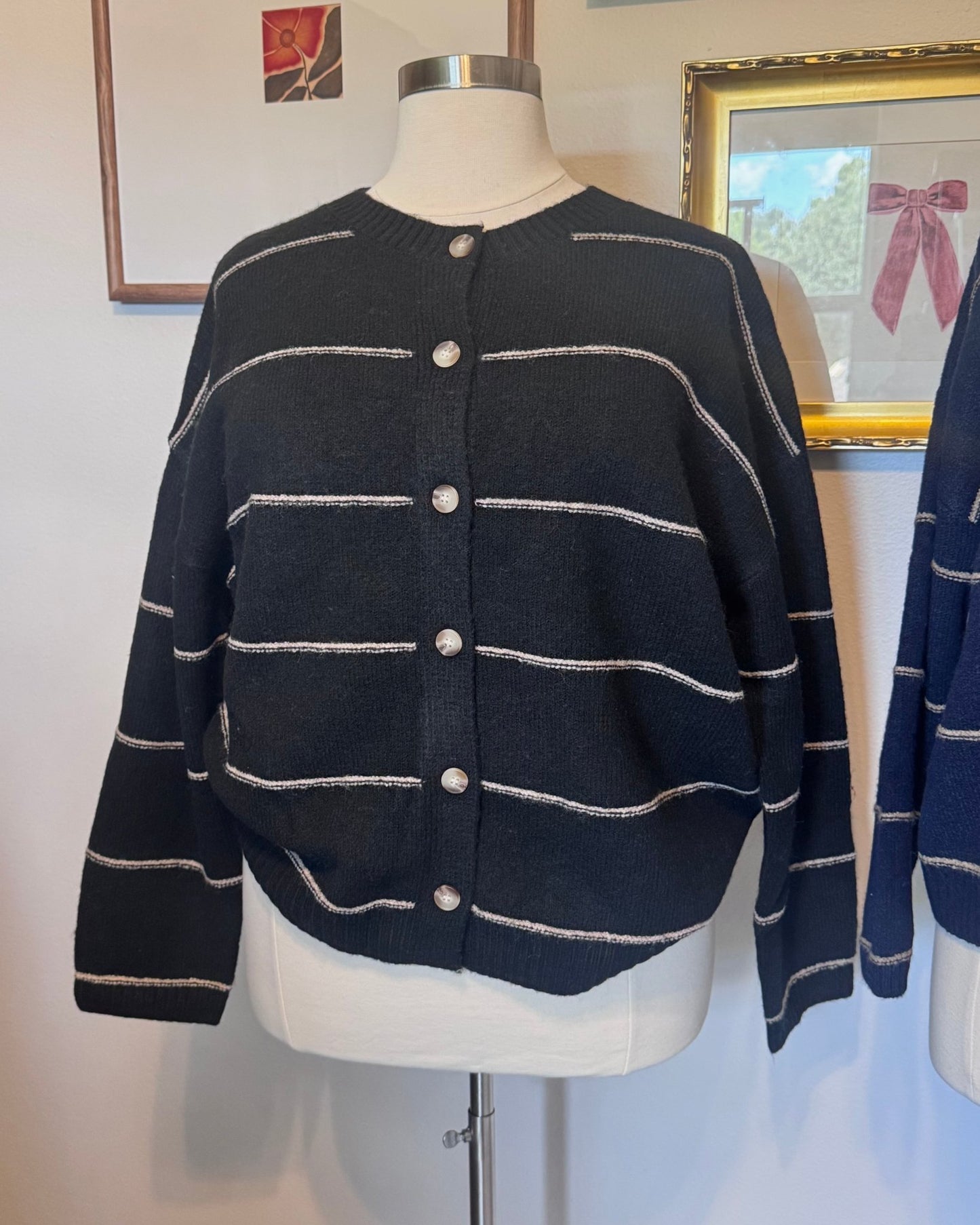 Round Neck Striped Cardigan Shirts & Tops