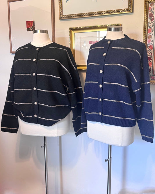 Round Neck Striped Cardigan Shirts & Tops