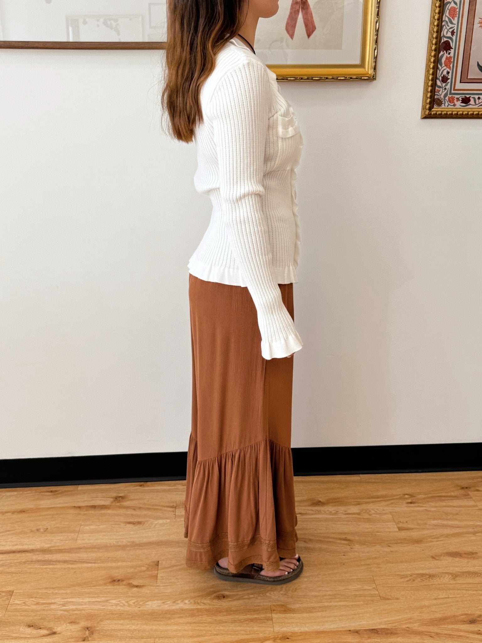 Ruffle Trim Cardigan Top Shirts & Tops
