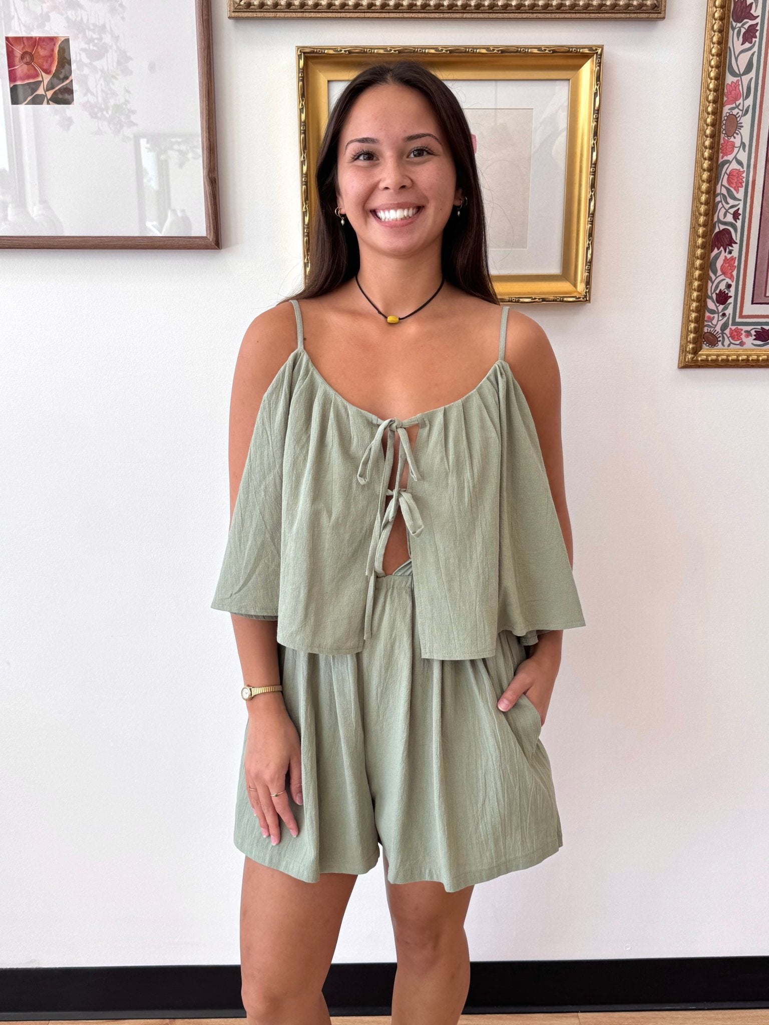 Sage Tiered Romper Romper