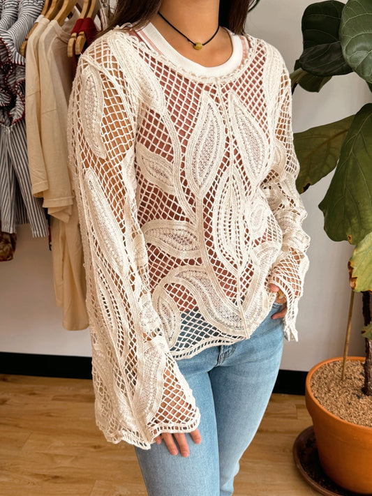 Scalloped Crochet Top Shirts & Tops