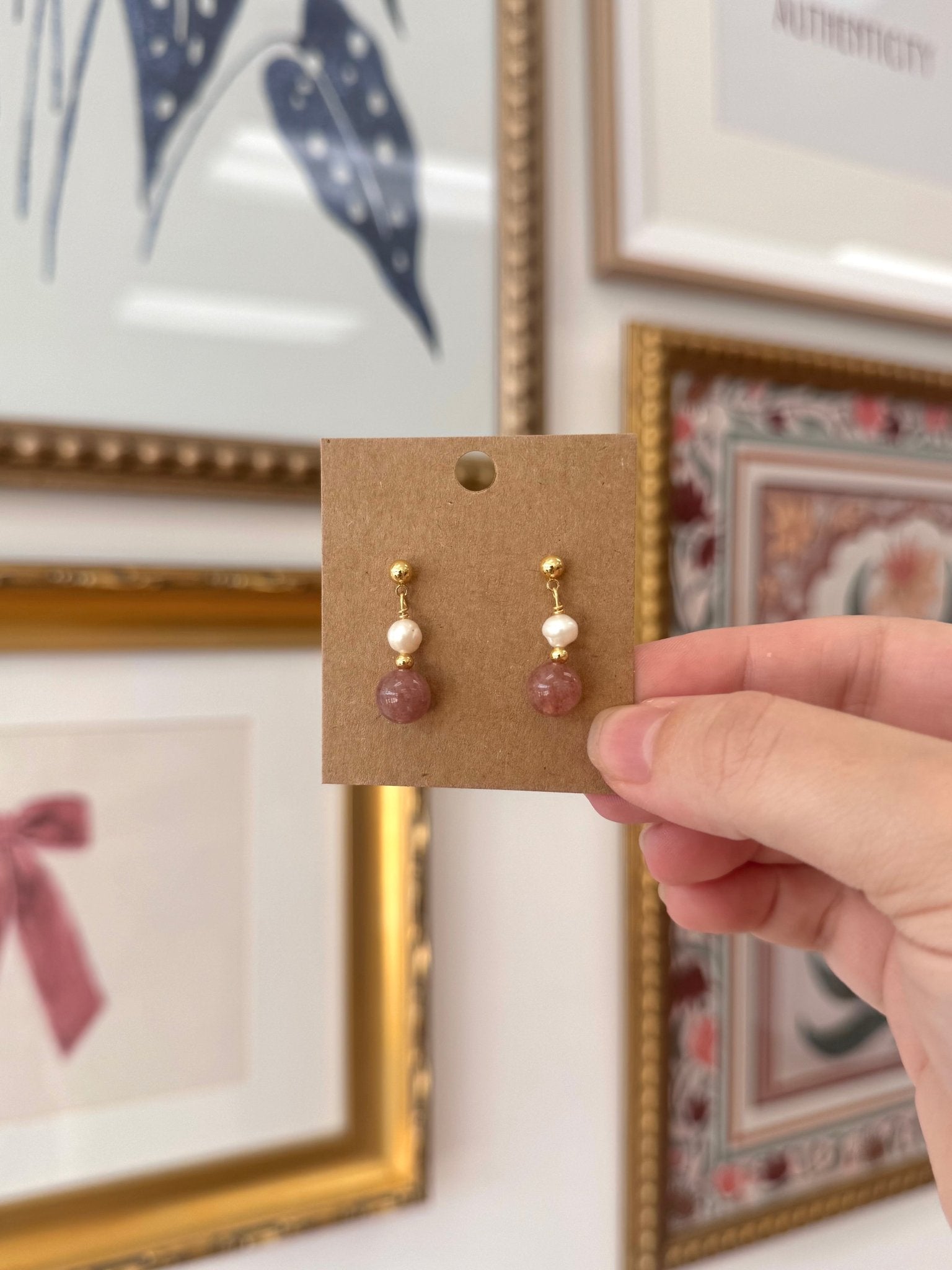 Strawberry Quartz and Pearl Earrings Earrings
