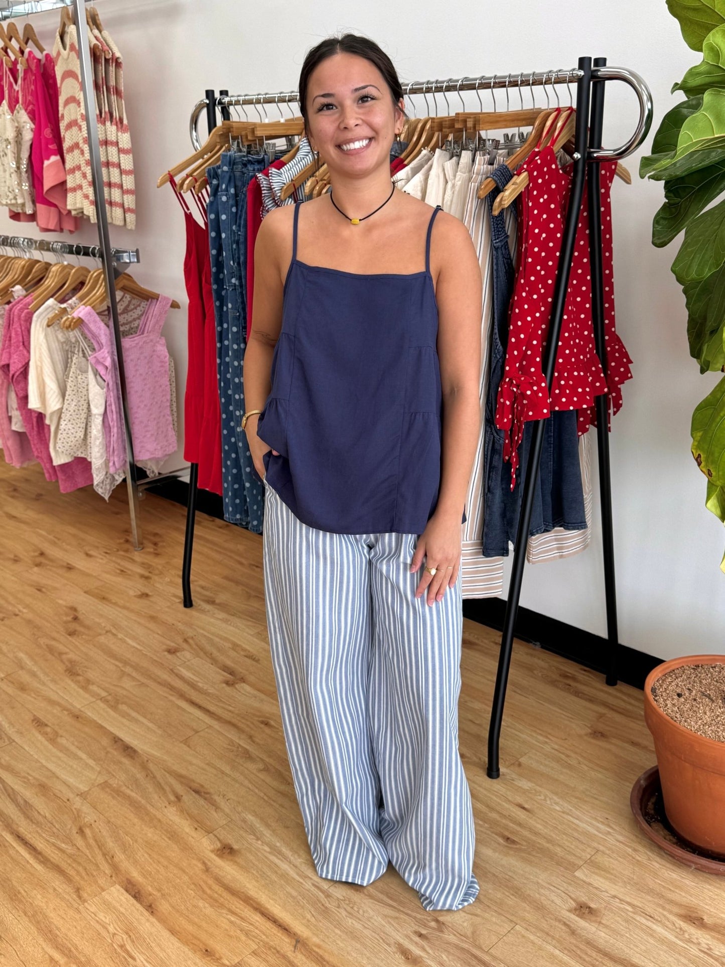 Striped Cotton Wide-Leg Pants Pants