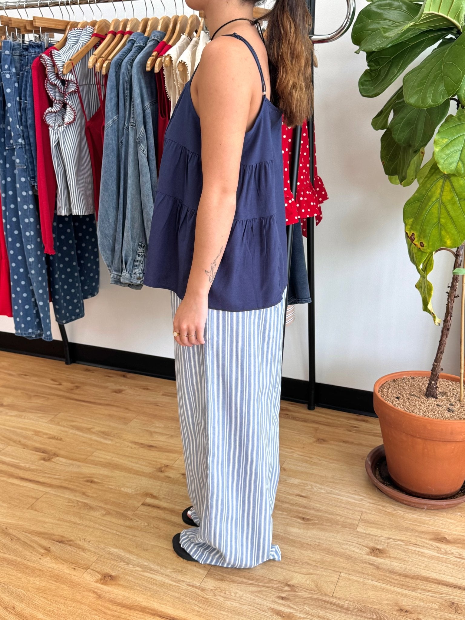 Striped Cotton Wide-Leg Pants Pants
