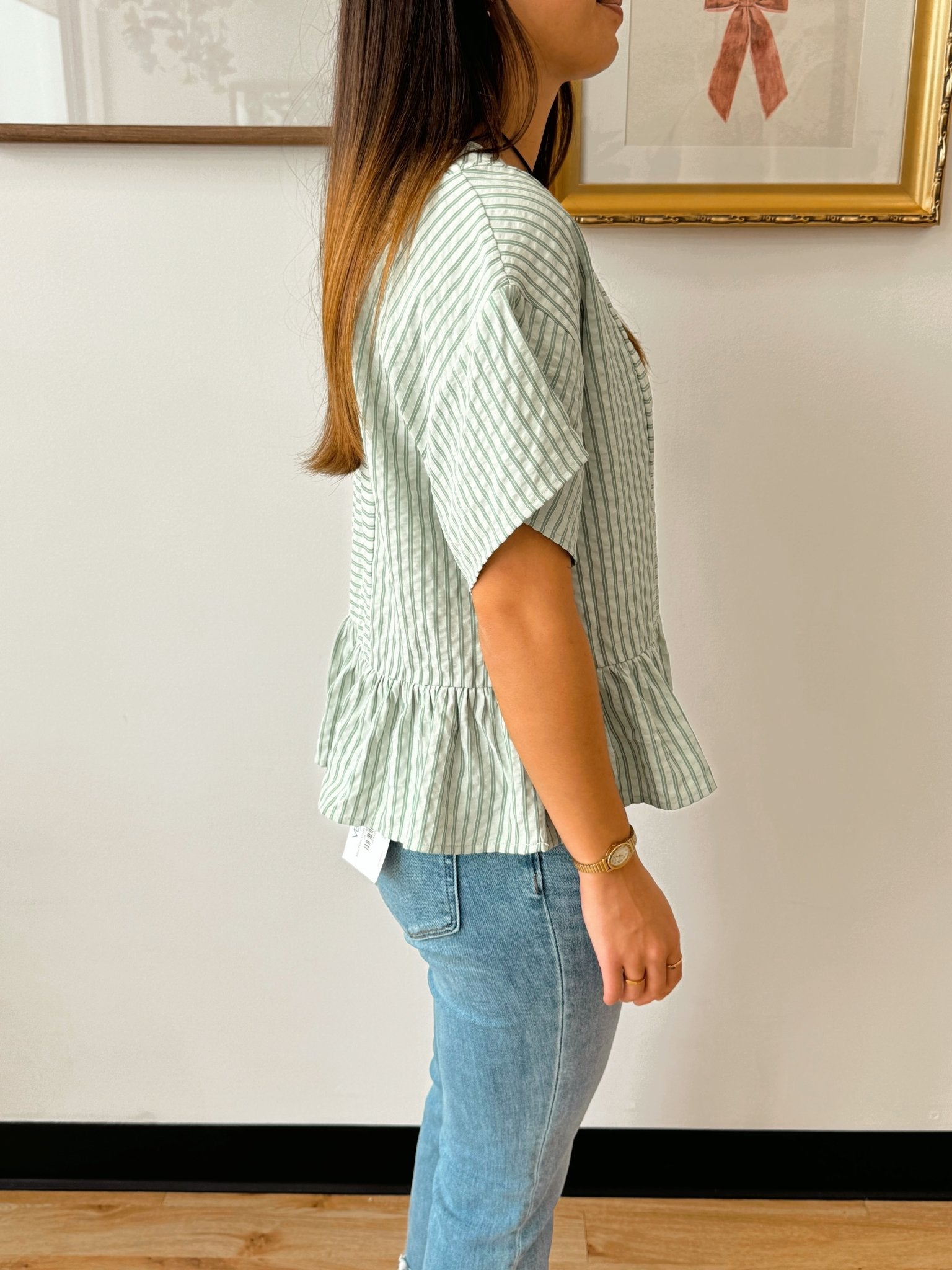Striped Green Peplum Top Shirts & Tops