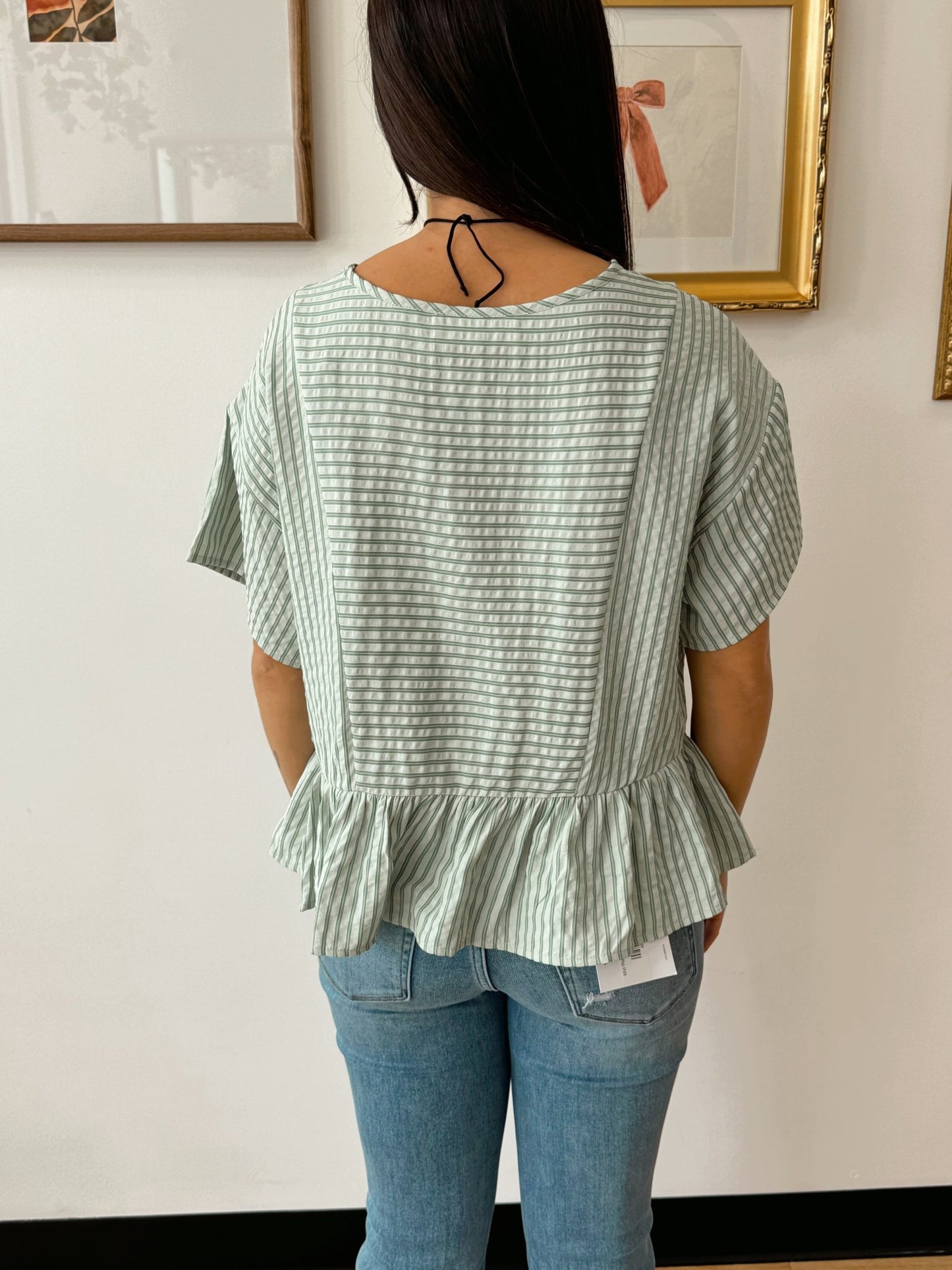 Striped Green Peplum Top Shirts & Tops