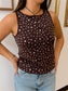 Studded Brown Boatneck Tank Top Shirts & Tops