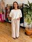 Taupe Striped Wide Leg Pants Bottoms
