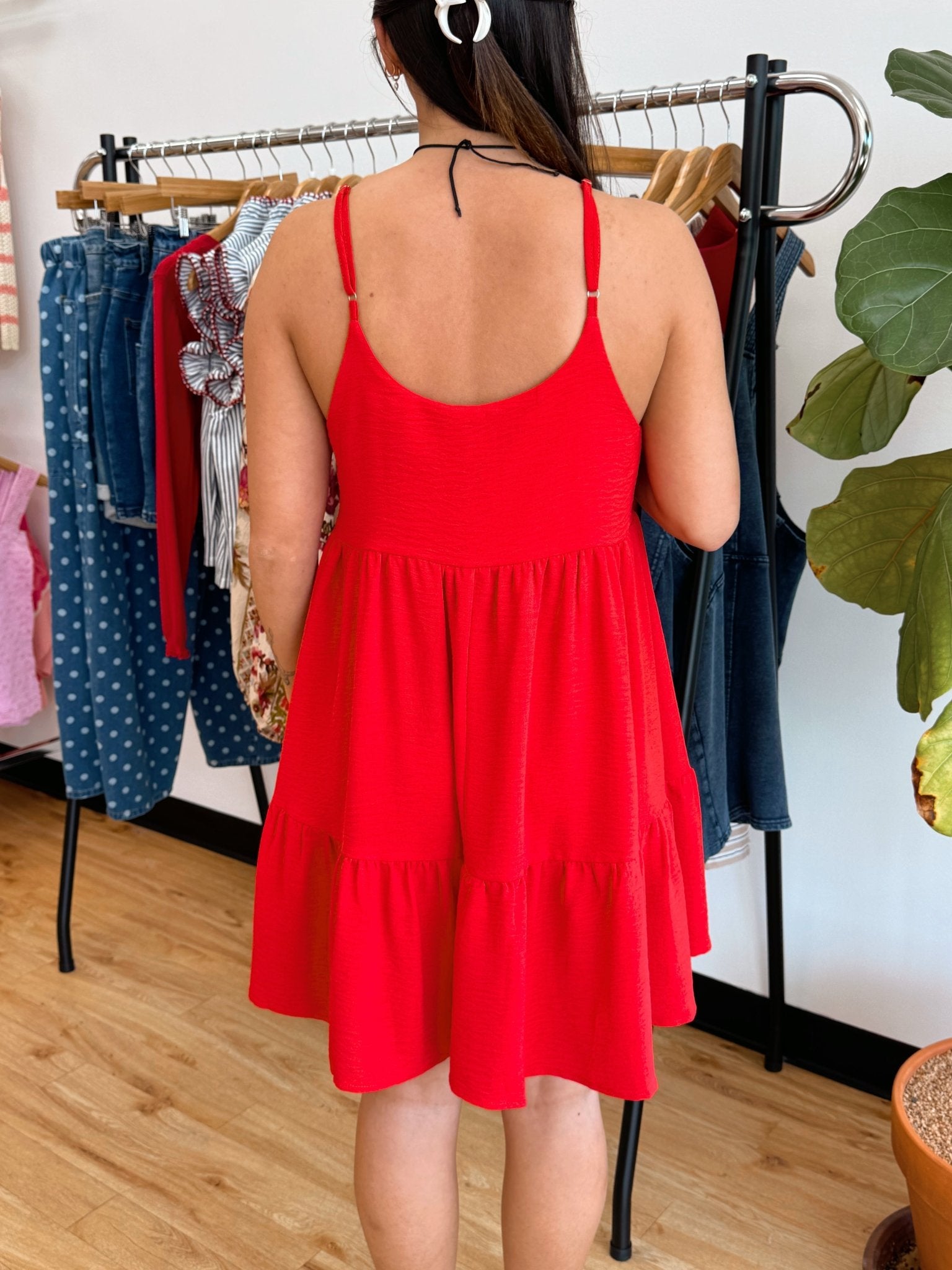 Tiered Babydoll Red Dress Dress