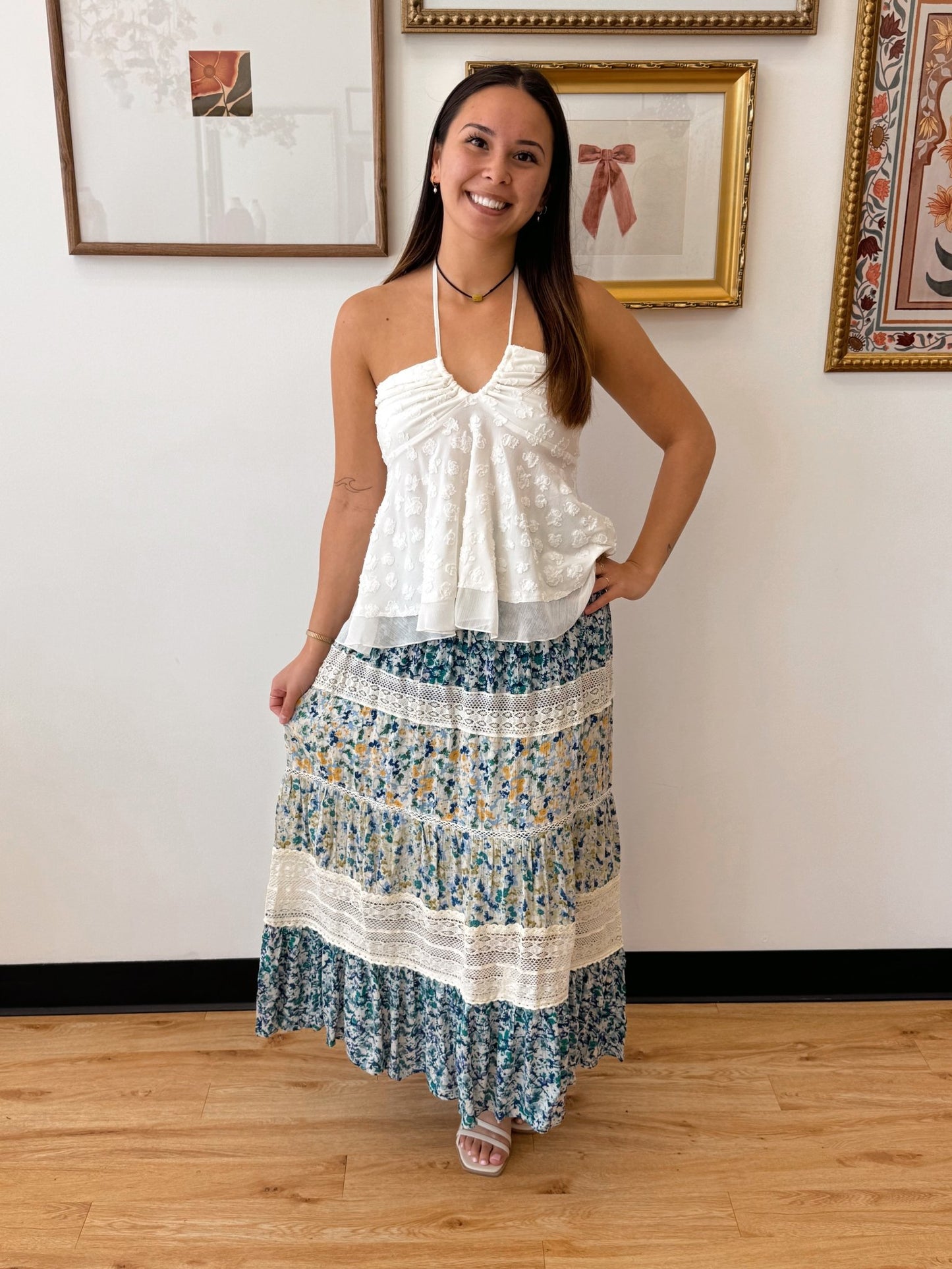Tiered Lace & Floral Skirt Skirt