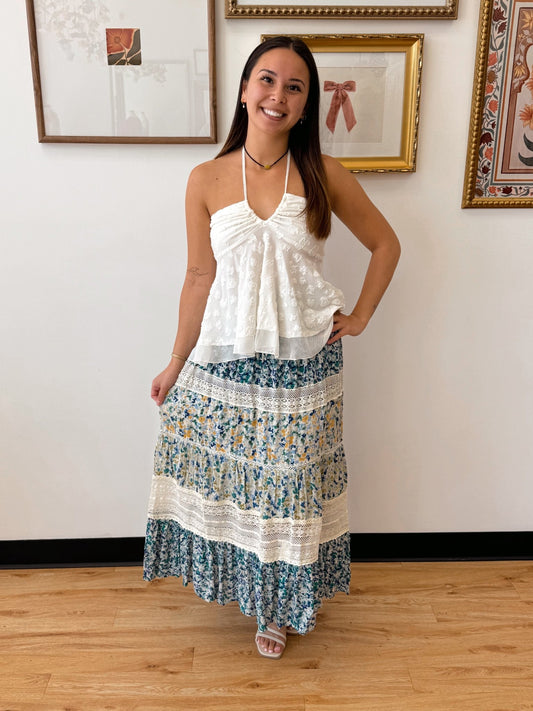 Tiered Lace & Floral Skirt Skirt