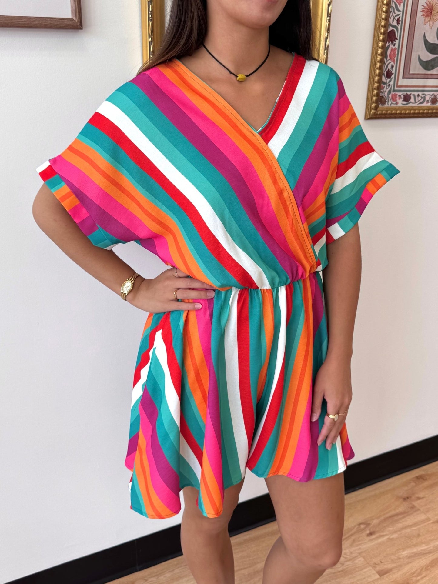 Tropical Striped Romper Romper