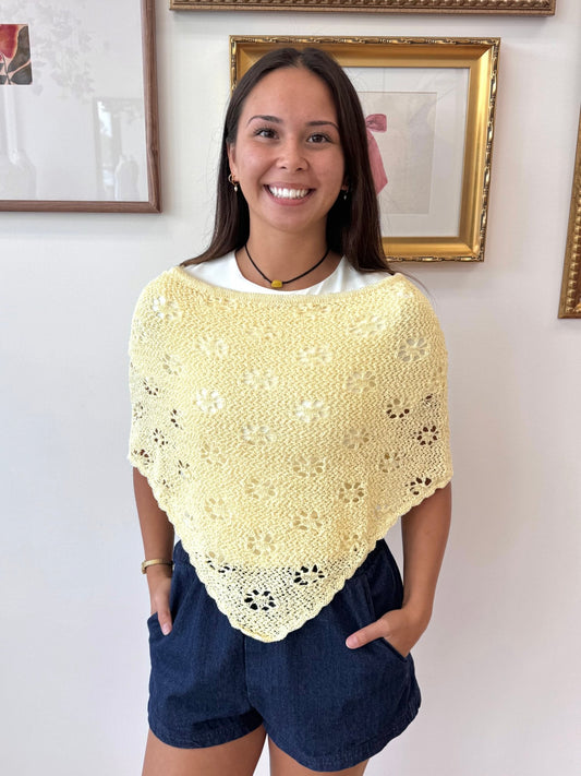 Yellow Floral Poncho Top Shirts & Tops
