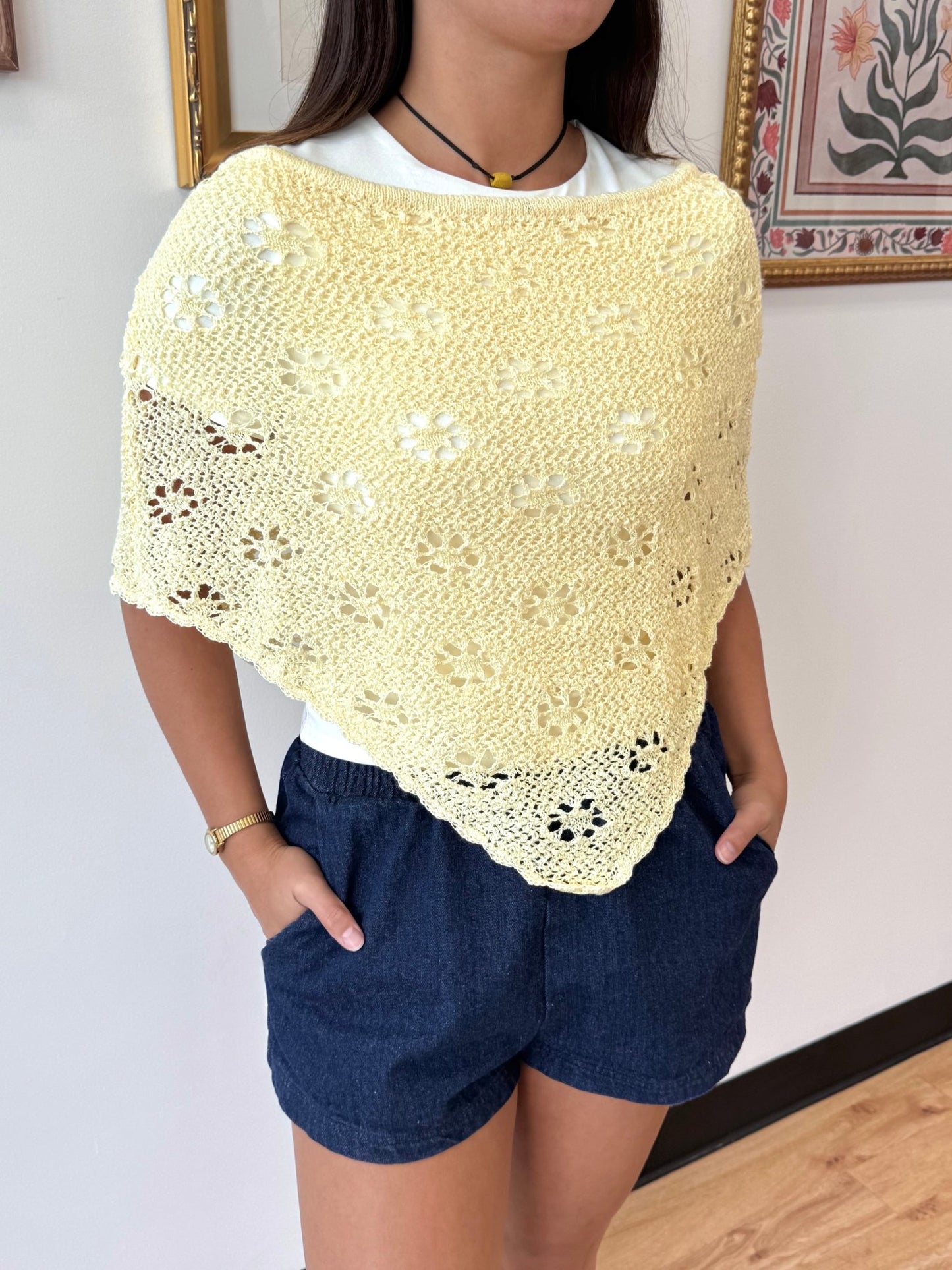 Yellow Floral Poncho Top Shirts & Tops
